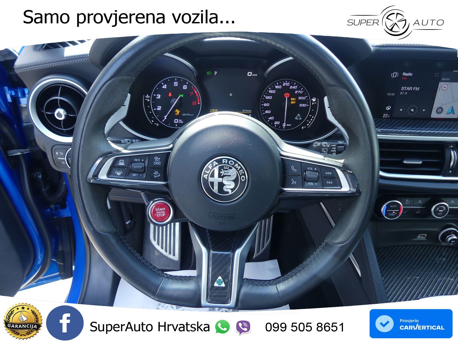 Alfa Romeo Stelvio Quadrifoglio 2.9 V6 Bi-Turbo (520 KS) Q4 Automatic ZRAČNI+ACC+GR SJED+KAM+PANO