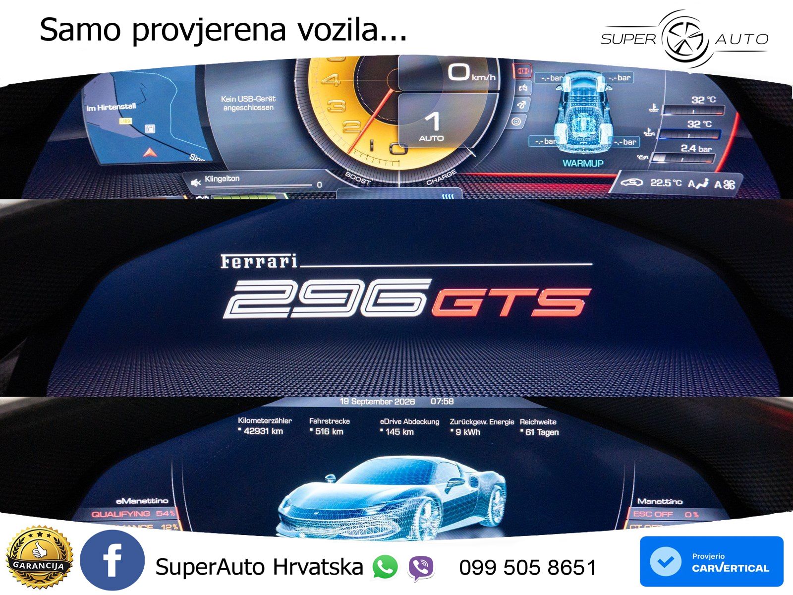 Ferrari 296 GTS 3.0 V6 (830 KS) F1 DCT LED+ACC