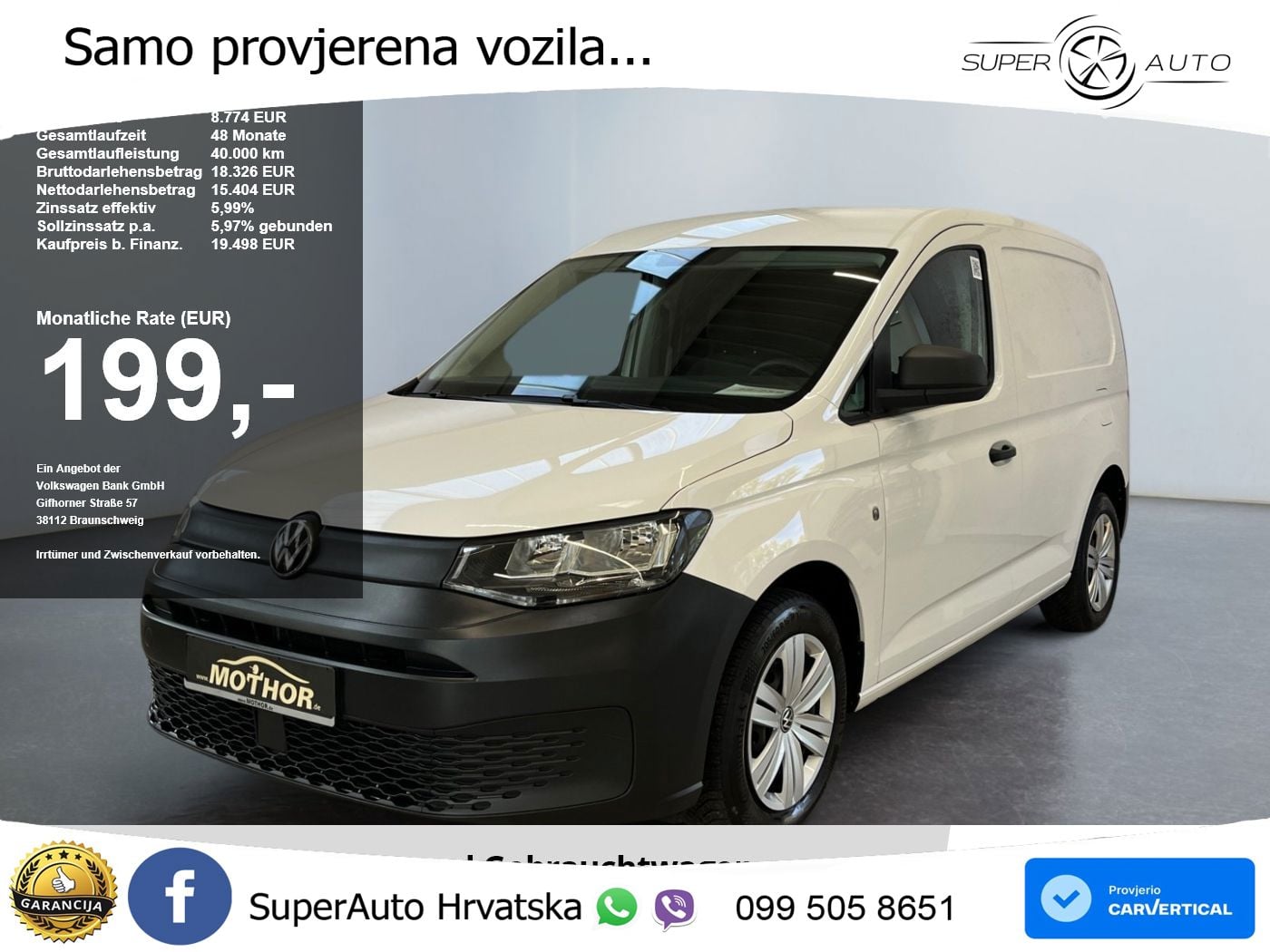 Volkswagen Caddy Cargo EcoProfi 1.5TSI Flügeltüren Tempomat 114 KS