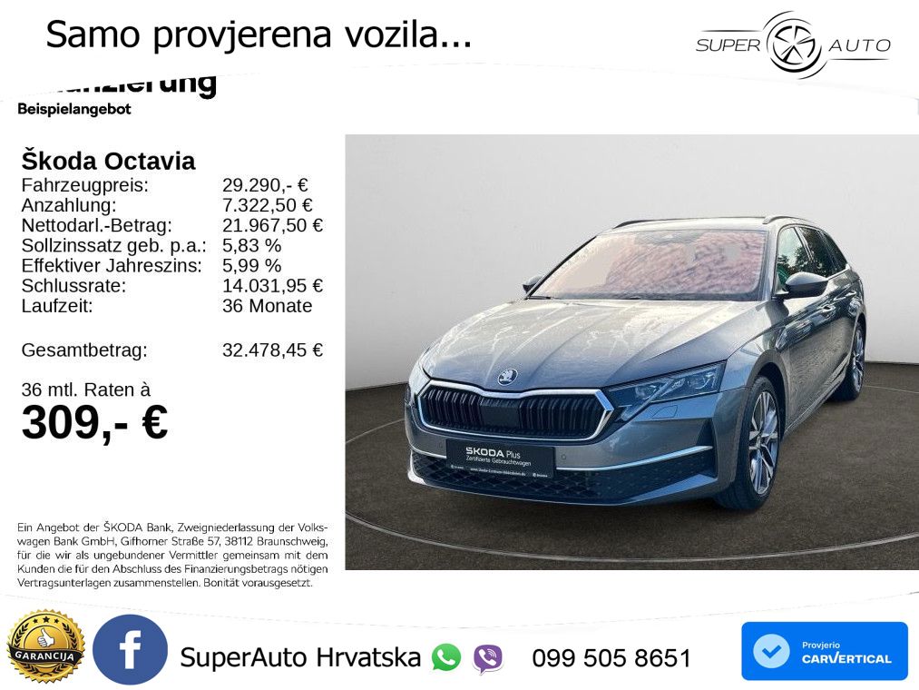 Škoda Octavia Combi 1.5 TSI (150 KS) DSG Selection LED+GR SJED+ACC