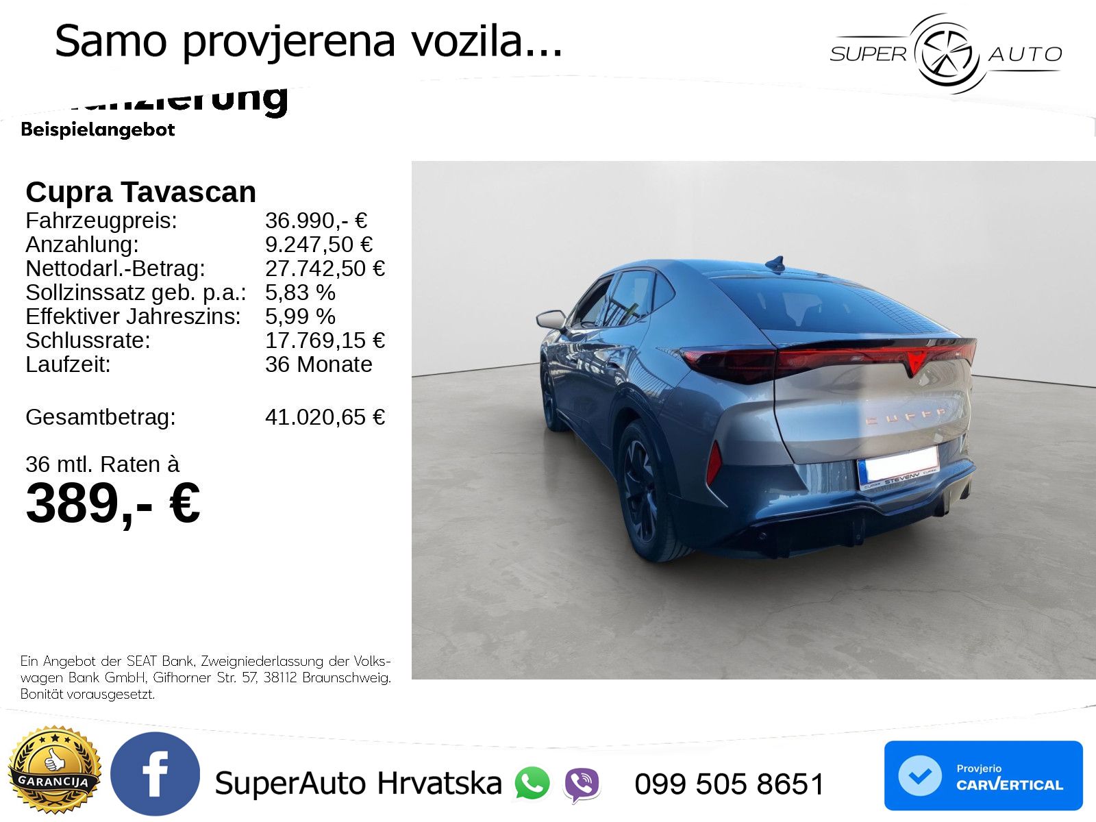 Cupra Tavascan 82 kWh (286 KS) LED+GR SJED+ACC
