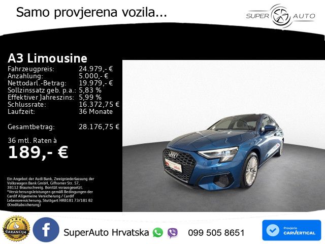 Audi A3 Limuzina 35 TFSI (150 KS) S tronic advanced LED+GR SJED+ACC