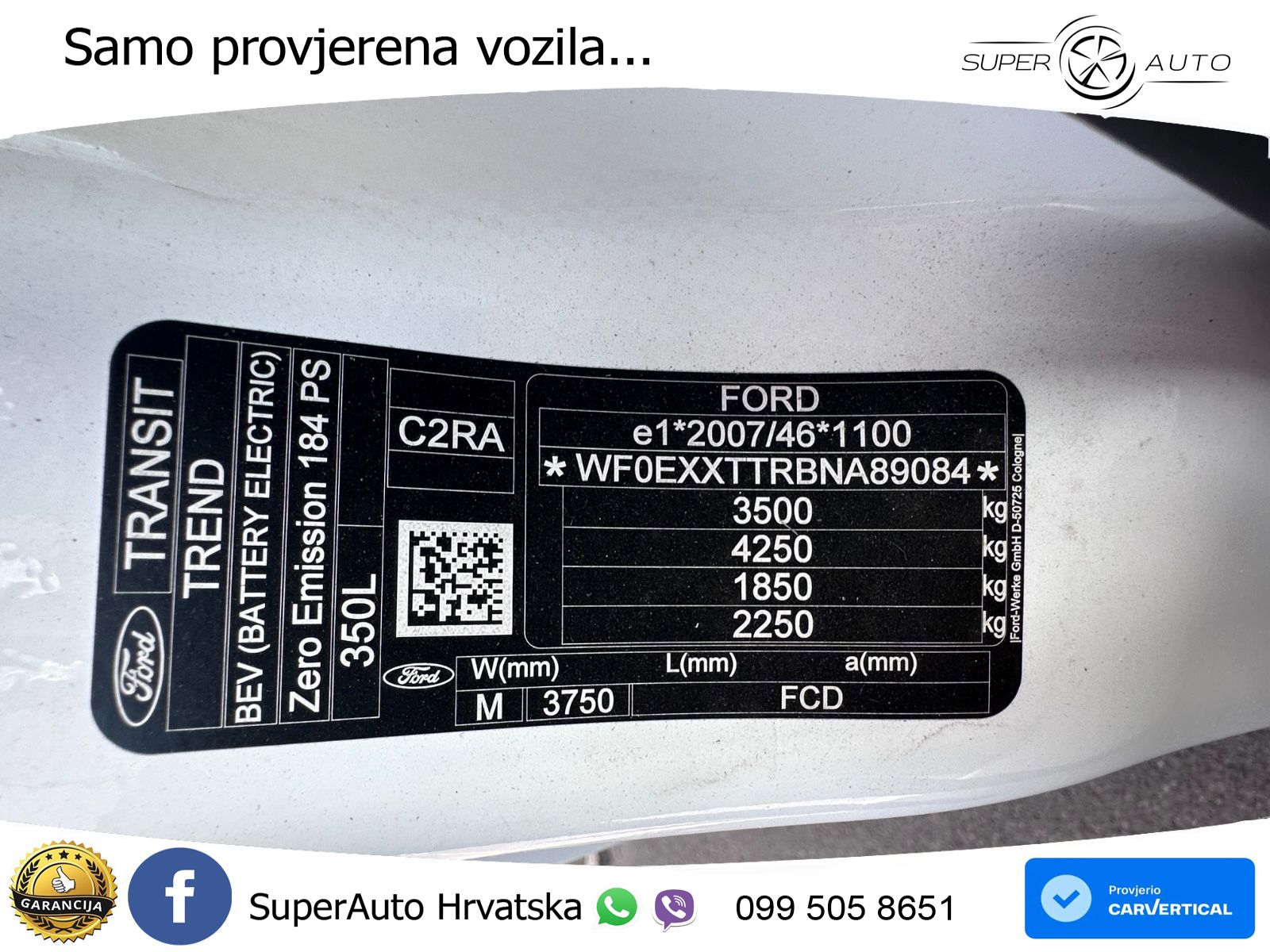 Ford Transit E 350 L3H2 230V / 68KWh 316Km WLTP 184 KS