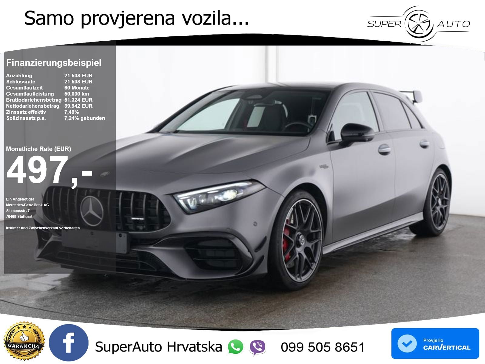 Mercedes-Benz AMG A 45 S 4MATIC+ AMG SPEEDSHIFT DCT 8G ACC+HEAD+GR SJED+360+PANO