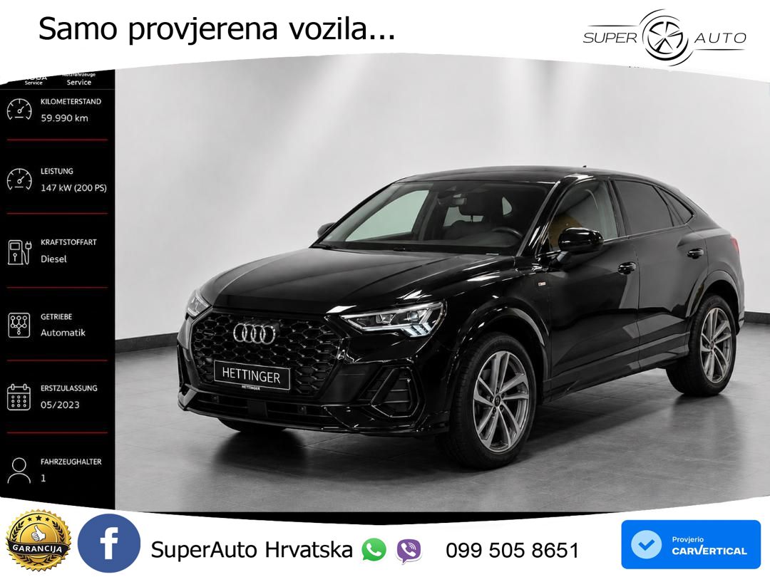Audi Q3 Sportback 40 TDI (200 KS) quattro S tronic S line LED+GR SJED+ACC