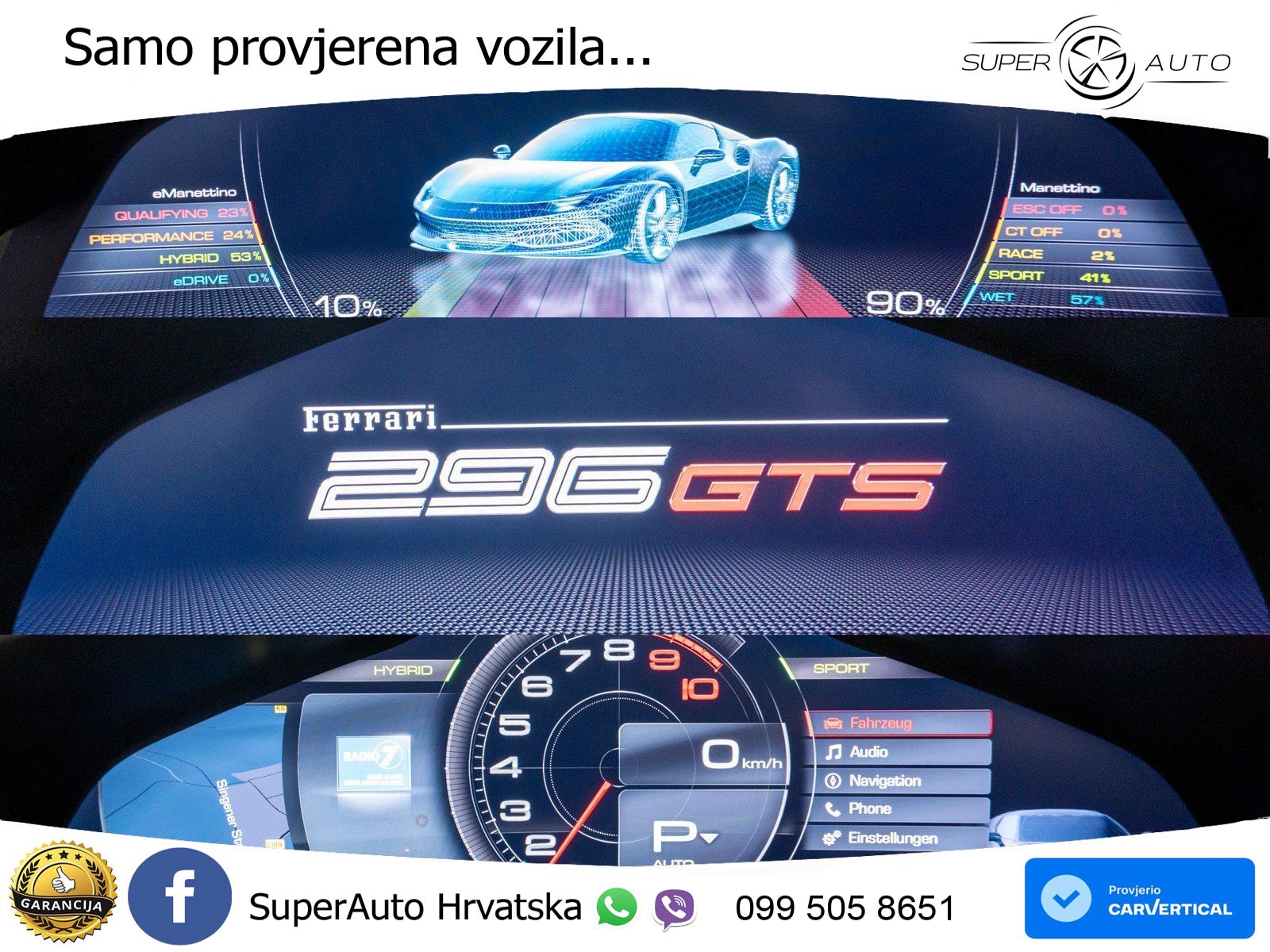 Ferrari 296 GTS 3.0 V6 (830 KS) F1 DCT ZRAČNI+ACC+GR SJED+360