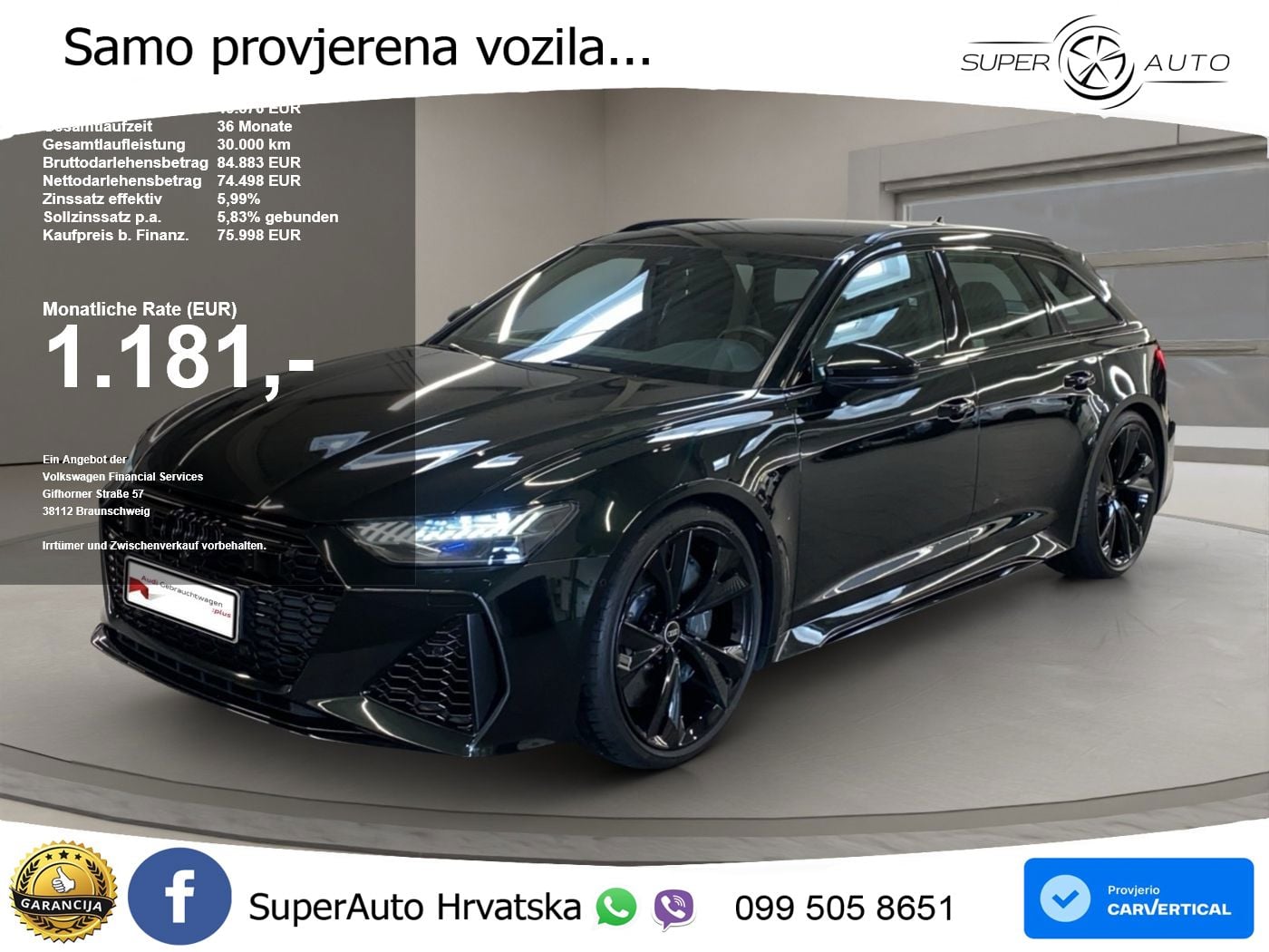 Audi RS6 Avant 4.0 TFSI V8 (600 KS) quattro Tiptronic ZRAČNI+ACC+GR SJED+KAM+PANO