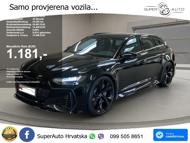 Audi RS6 Avant 4.0 TFSI V8 (600 KS) quattro Tiptronic ZRAČNI+ACC+GR SJED+KAM+PANO