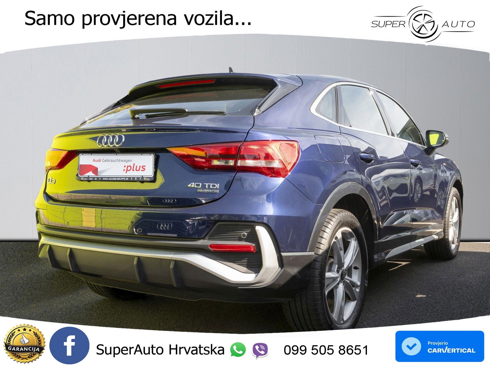 Audi Q3 Sportback 40 TDI (200 KS) quattro S tronic S line LED+GR SJED+ACC